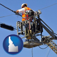 idaho map icon and an electric company worker