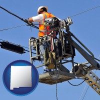 new-mexico map icon and an electric company worker